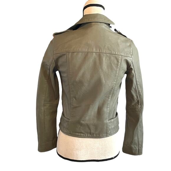 All Saints Green Leather Moto Jacket Size 2 Retails $589 NWT - Picture 6 of 11